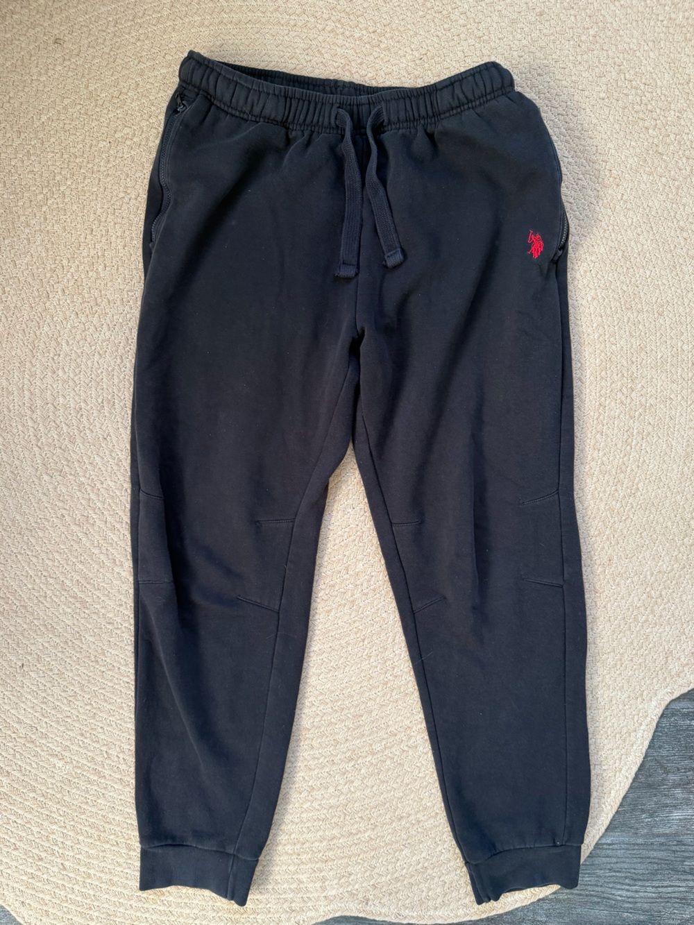 Men's Black U.S. Polo Assn. Sweatpants with Red Logo and Pockets